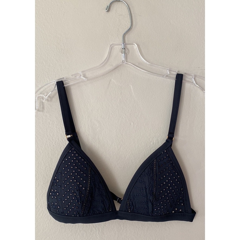 Peony SWIM Australia Bikini Top 12 Navy Blue Eylet Lightly Padded Resort Glam